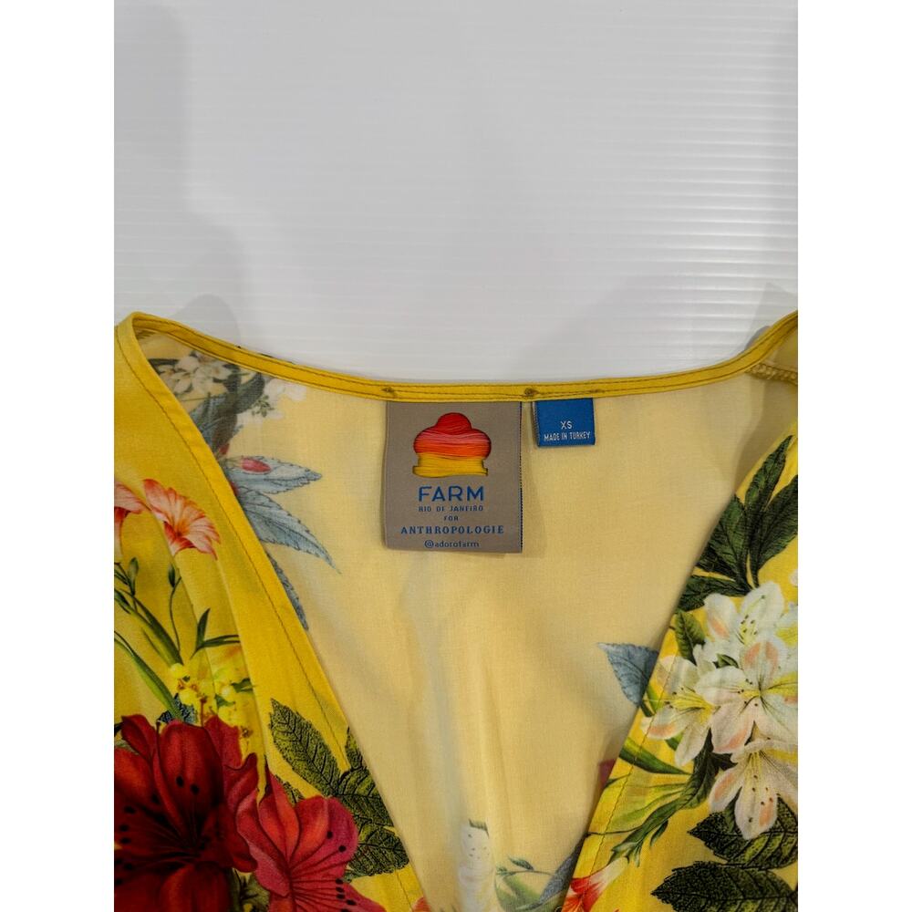 FARM Rio Anthropologie Marketplace Wrap Dress XS Yellow Floral Maxi Resort Boho - Picture 5 of 16